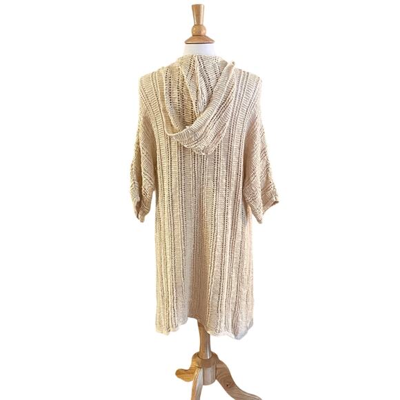 American Eagle Ivory Short Sleeve Hooded Open Knit Open Front Cardigan Duster S - Picture 4 of 9